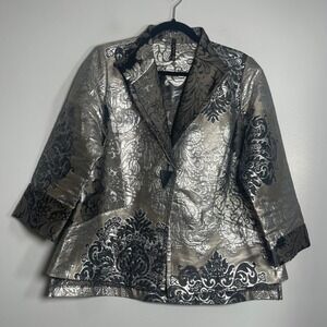 IC by CONNIE K Jacquard Blazer Jacket Large Metallic Brocade Made in USA Career